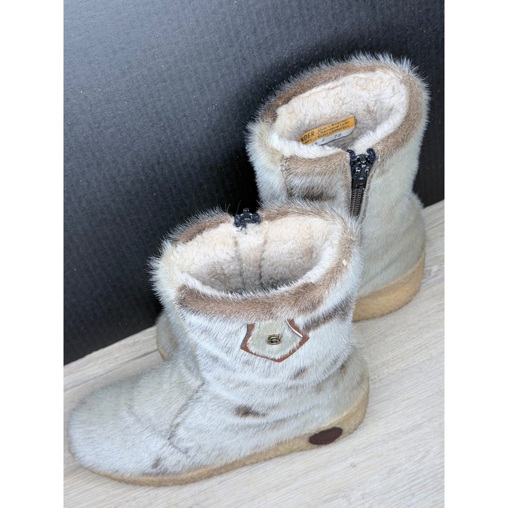 Salamander Vintage West Germany Fur Shearling Lined Winter Boots Spotted Tan 4 F - Picture 5 of 7